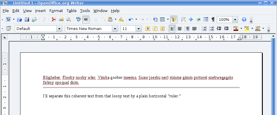 openoffice insert horizontal line